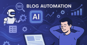 Illustration automatisation blog avec intelligence artificielle pour créer un blog rentable sans effort technique